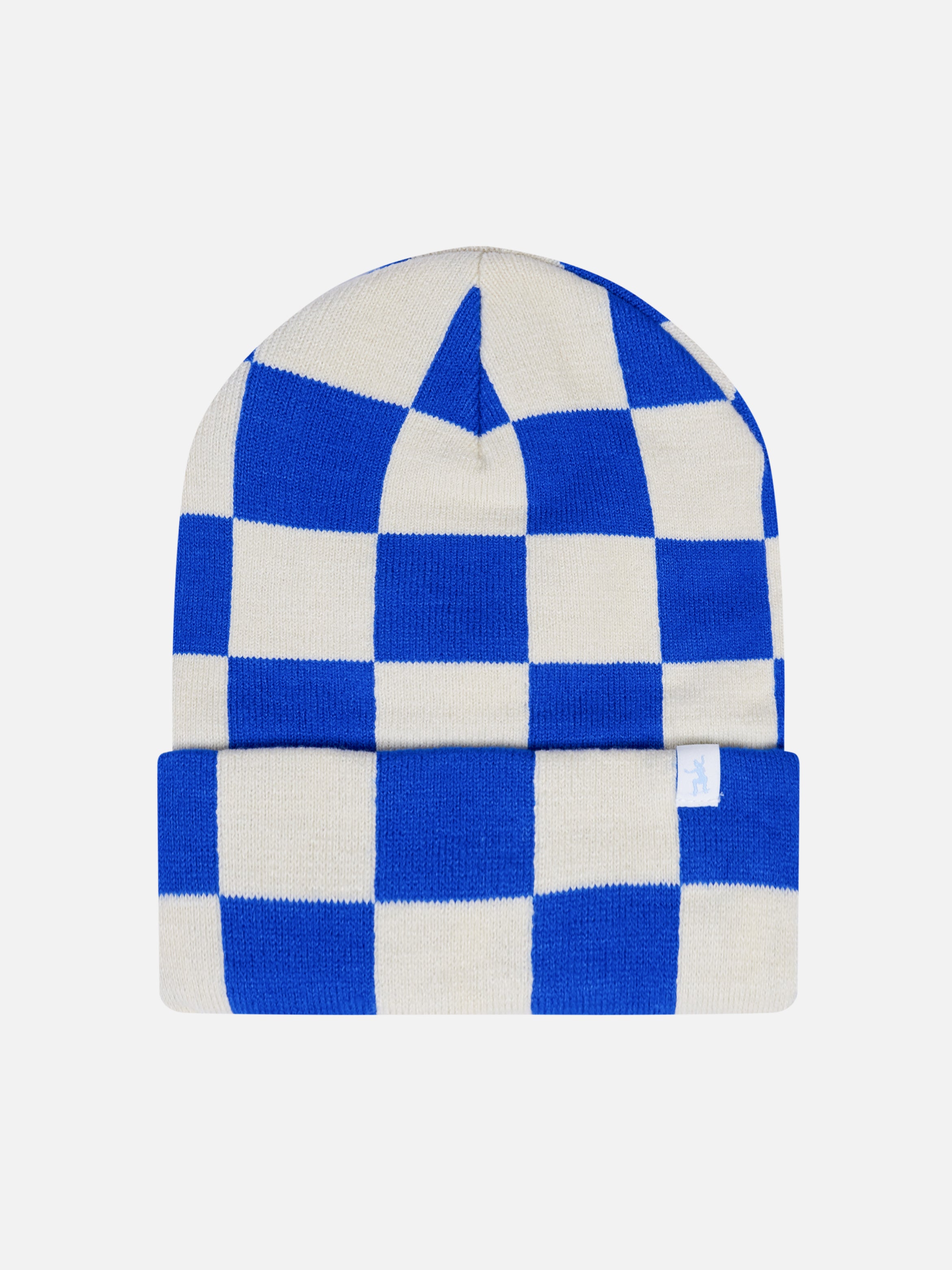 Navy Blue White Tartan Plaid Men's Beanie Hat Winter Warm Knit